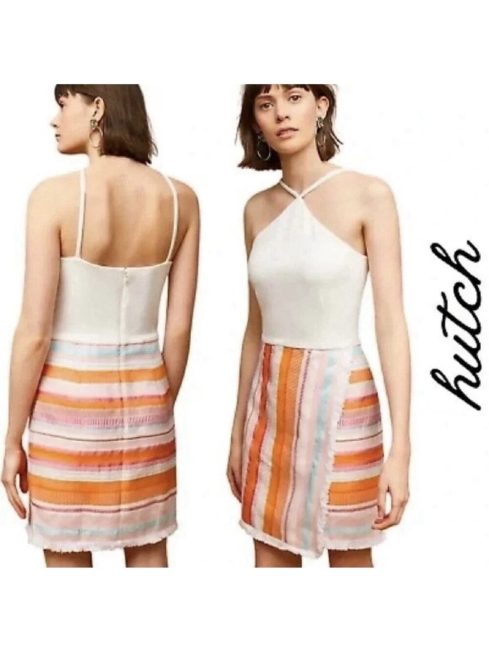 Anthropologie Hutch 8 Kalyn Mini Dress White Halter Fringe Faux Wrap Sundress